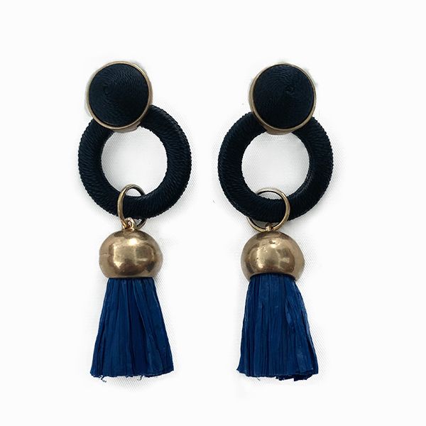 Navy with Gold Bell Earrings