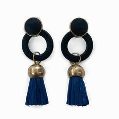 Navy with Gold Bell Earrings